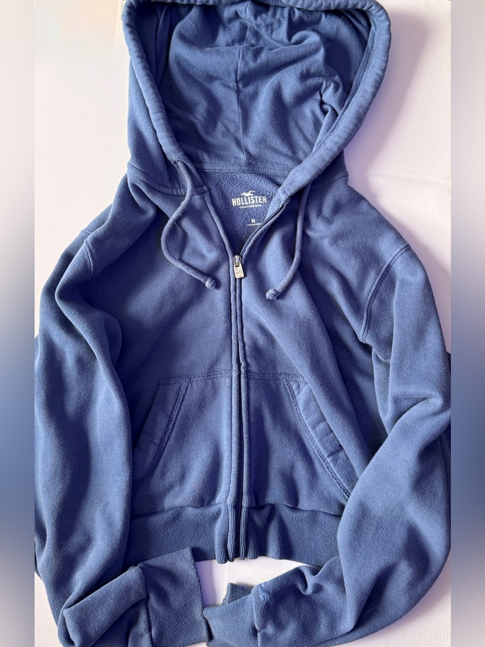 Hollister Dusty Blue Cropped Full- Zip Hoodie
